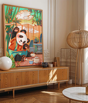 Cheerful Panda Having Tea in a Bamboo Garden - Mi tienda