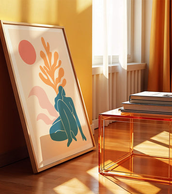 Abstract Nude Figure in Minimalist Design with Botanical Elements