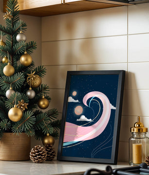 Cosmic Waves and Planets with Whimsical Pink Swirls and Stars - Mi tienda