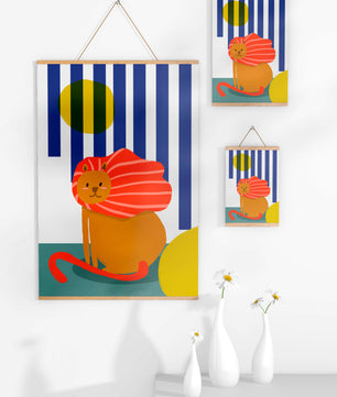 Colorful abstract lion illustration with vibrant stripes