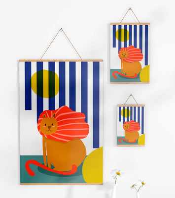 Colorful abstract lion illustration with vibrant stripes