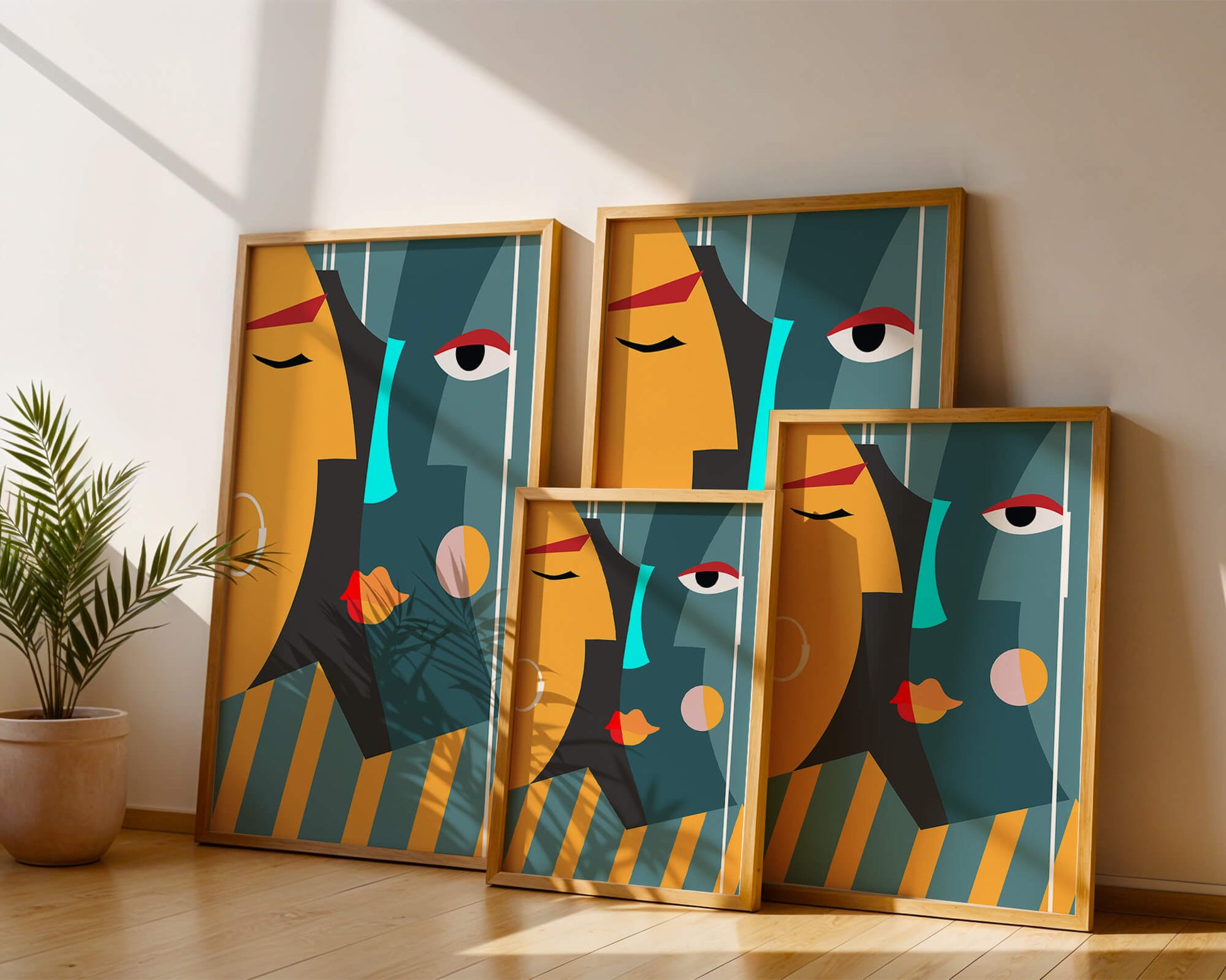 Arte geométrico abstracto con colores y formas audaces