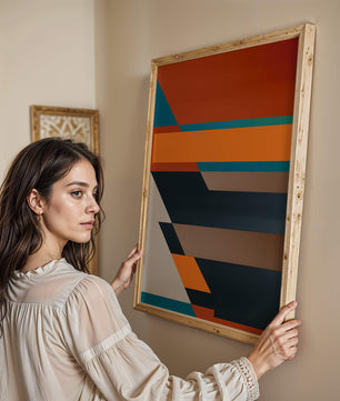 Arte abstracto geométrico con colores llamativos y formas dinámicas