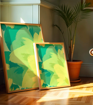 Abstract green and yellow brushstroke painting