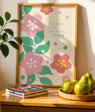 Florale Illustration mit Kirschblüten und grünen Blättern