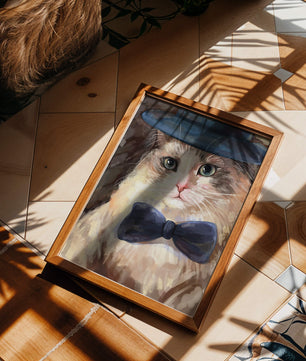 Gato encantador con traje formal, sombrero y corbata de moño