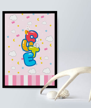 Playful pastel illustration with cute characters and clouds