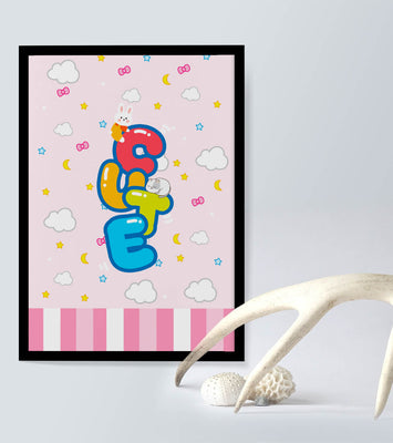 Playful pastel illustration with cute characters and clouds