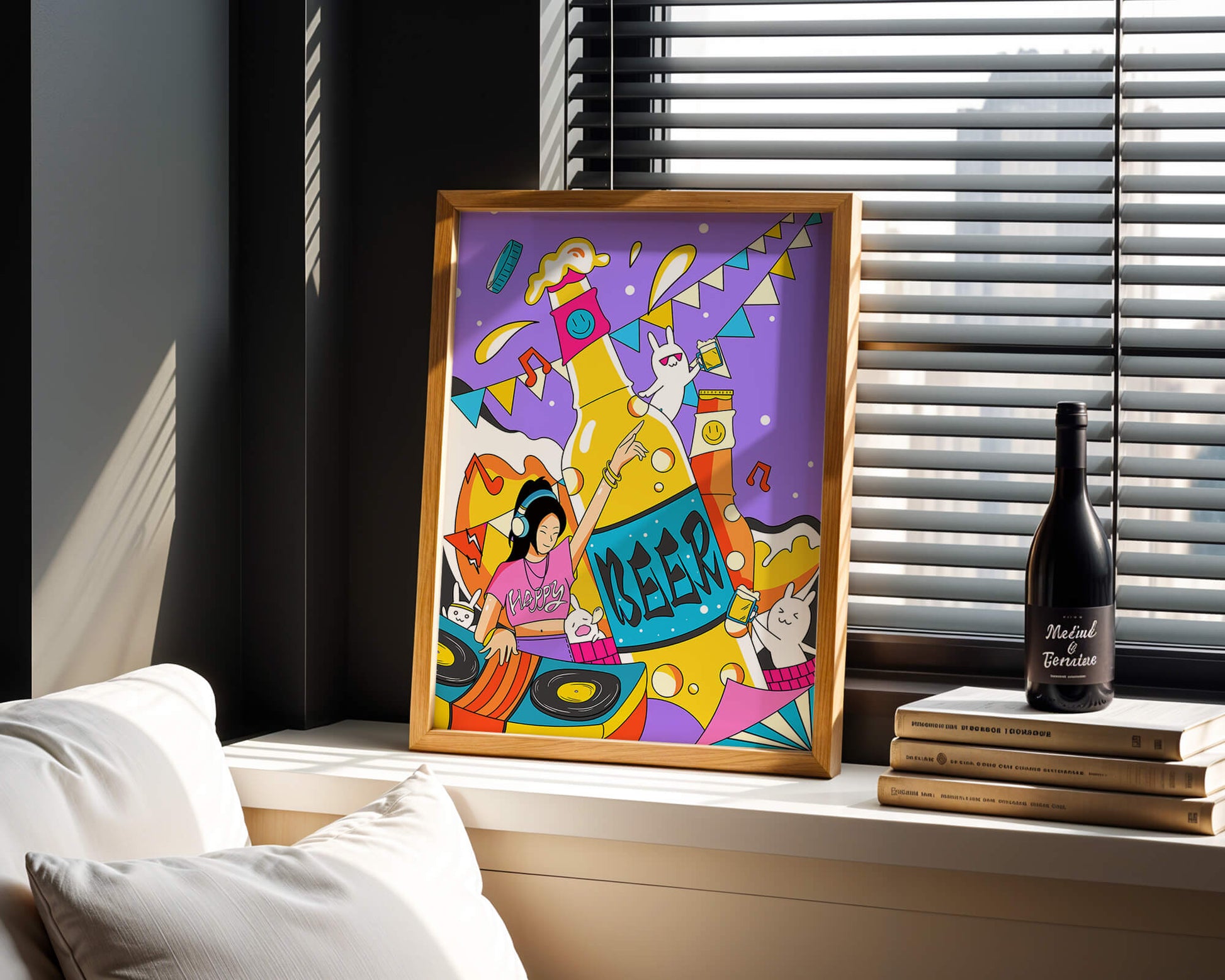 Vibrant Party Scene with DJ and Cartoon Characters