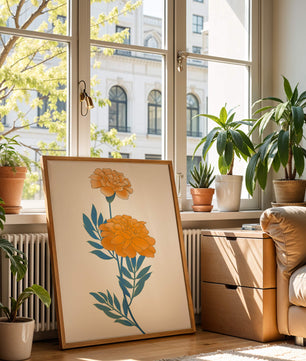 Elegante Illustration lebendiger Ringelblumen auf grünem Hintergrund