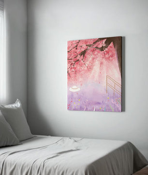 Cherry Blossom Garden with Spring Flowers and Sunlight