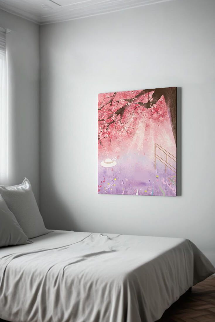 Cherry Blossom Garden with Spring Flowers and Sunlight