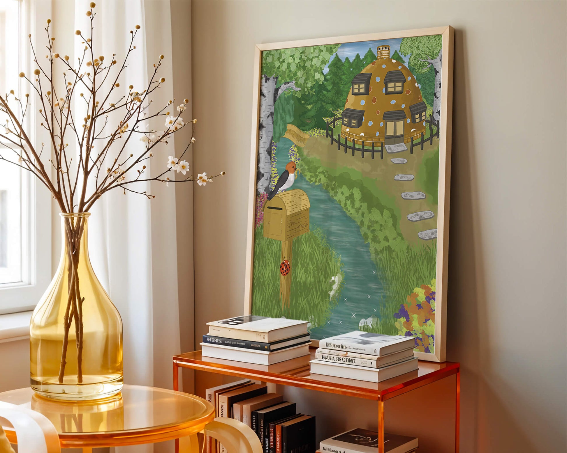 Paysage charmant avec une maison unique et un jardin luxuriant