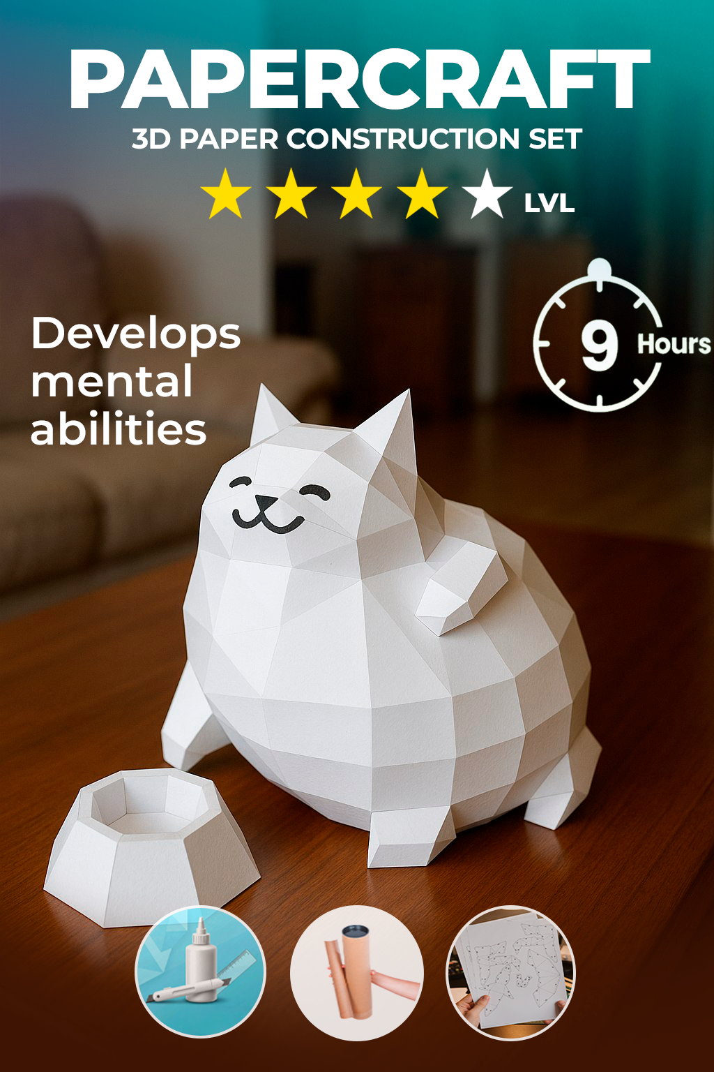 PaperCraft Gato poligonal de papel, figura decorativa, manualidades 3D para montar DIY