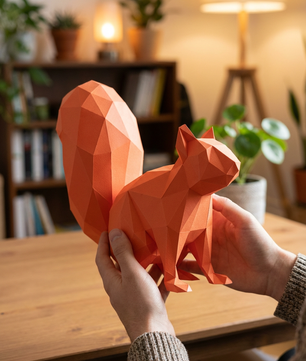 Ardilla Poligonal 3D de Papel para Montar 27x32x10– Kit Decorativo PaperCraft DIY, Escultura Moderna de Cartón, Decoración Geométrica para el Hogar