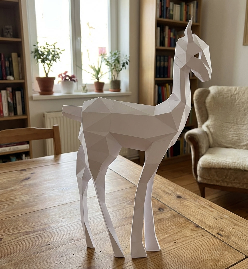 Kit DIY de papel poligonal papercraft 3D de cervatillo, 70x43x11 cm, 72 piezas – Ciervo de cartón geométrico, figura animal creativa para decoración de pared de habitación infantil