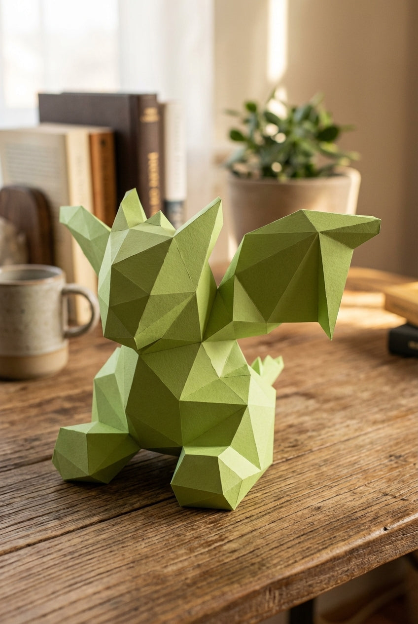 3D small polygonal paper dragon for assembly 23 x 29 x 29 – papercraft DIY kit, modern cardboard sculpture, creative geometric home decoration - Mi tienda