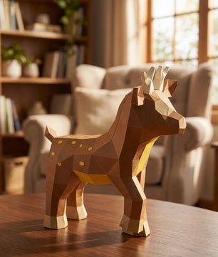 Ciervo pequeño 3D, figura de papel poligonal para ensamblar 42x32x11 – Manualidad DIY, ciervo de cartón escultórico para decoración de pared moderna