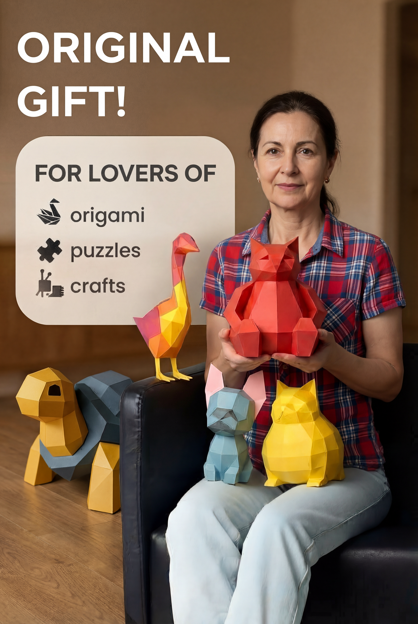 Figura de orcas de papel poligonal 3D para ensamblar 60 x 50 x 20 – kit de manualidades de papercraft decorativo, escultura geométrica moderna para pared sobre la cama