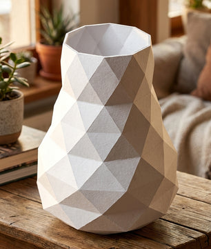 Jarrón de papel decorativo 3D 21 x 16 x 17 – recipiente poligonal para ensamblar, manualidad DIY, papel de 180 g, decoración moderna para el hogar