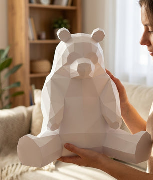 Polygonal panda papercraft, 3d geometric sculpture, 61-piece diy paper kit, 32x35x35 cm, modern handmade decor for home or office - Mi tienda