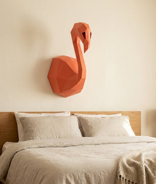 3D Wall Flamingo Papercraft wall flamingo papercraft kit! Polygonal paper art, 37x35x19 cm. Unique DIY wall decor - Mi tienda