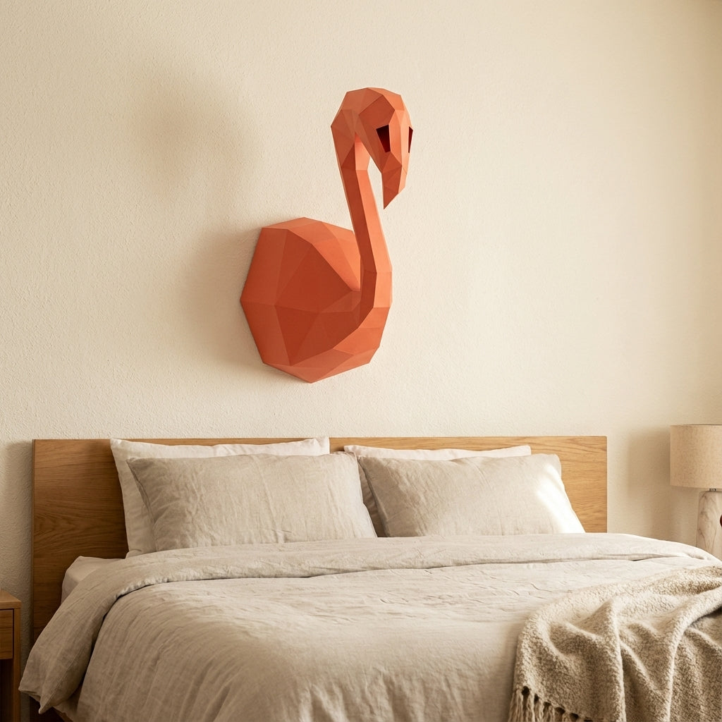 3D Wall Flamingo Papercraft wall flamingo papercraft kit! Polygonal paper art, 37x35x19 cm. Unique DIY wall decor - Mi tienda