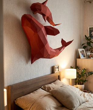 Figura de orcas de papel poligonal 3D para ensamblar 60 x 50 x 20 – kit de manualidades de papercraft decorativo, escultura geométrica moderna para pared sobre la cama