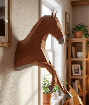 Cabeza de caballo para colgar en la pared papercraft 3D, escultura de papel poligonal DIY, 51x16x35 cm, 59 piezas – Decoración de pared geométrica, kit de montaje, trofeo de caballo decorativo para dormitorio juvenil