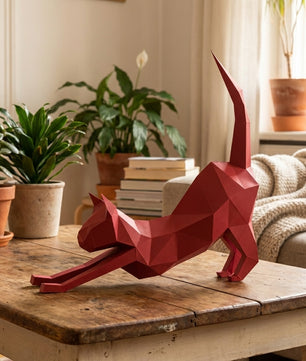 Discover our stretching cat 3D papercraft kit — a creative paper project for mindful breaks and modern home accents. This hand-assembled polygonal feline adds a quirky touch to your office - Mi tienda