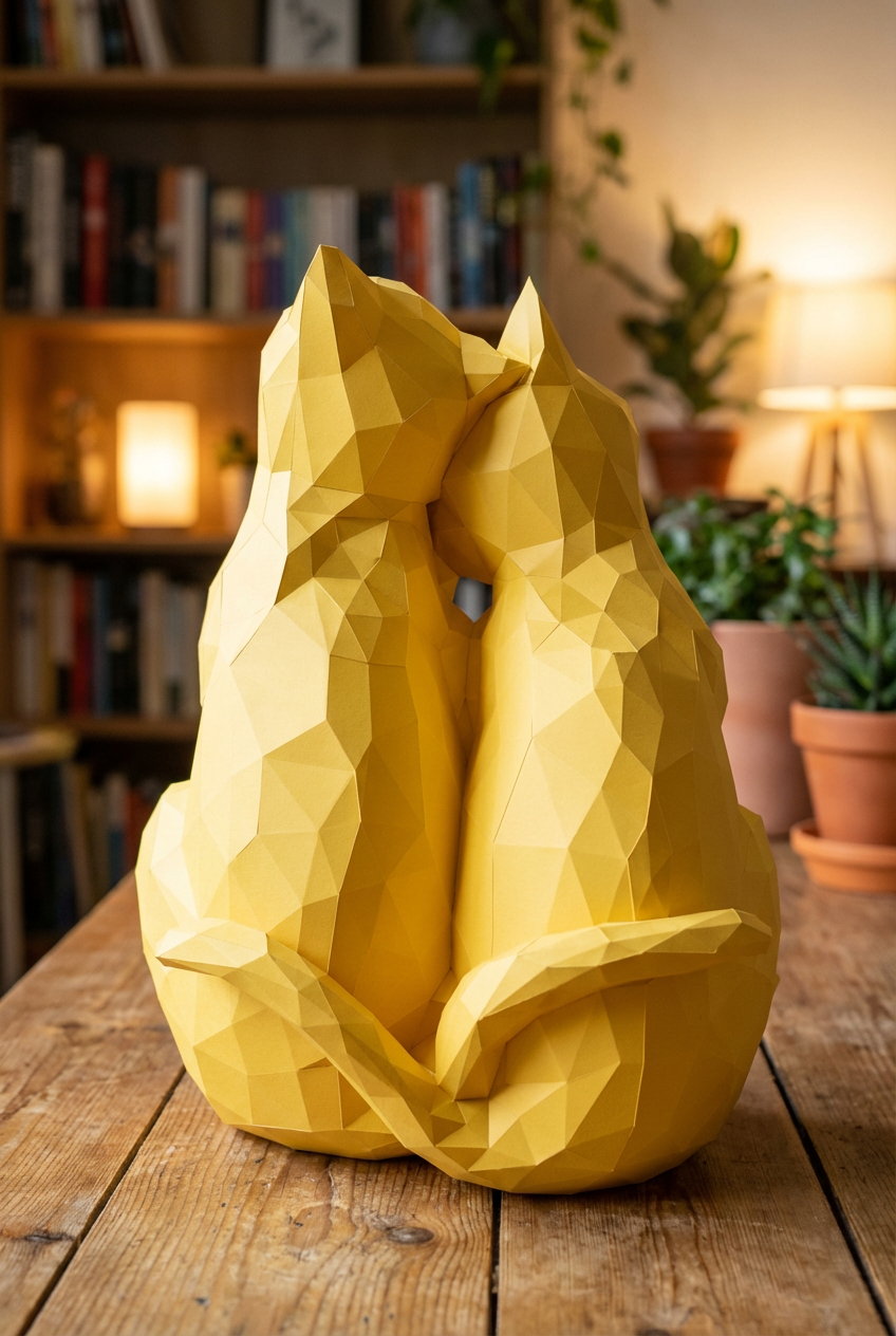 Figura constructor gatos poligonales de papel, manualidad 3D para montar 35x29x26 — PaperCraft DIY, figura de cartón para decoración del hogar