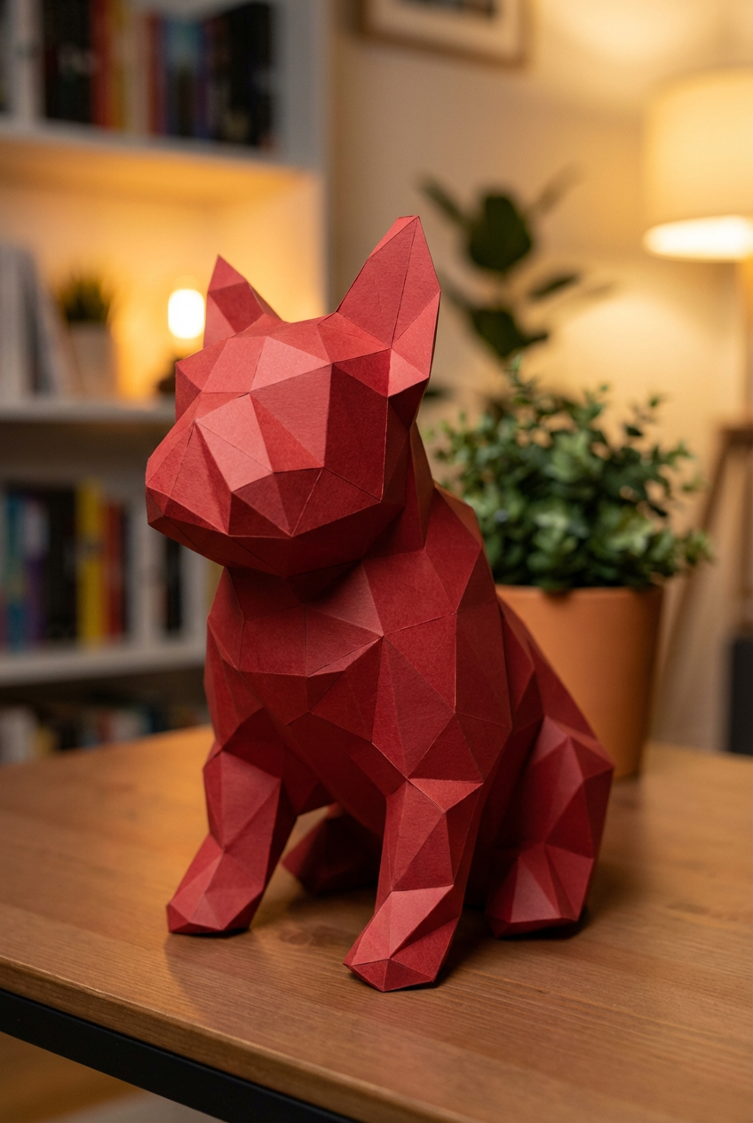 French bulldog figure 3D polygonal paper  35x19x31 – papercraft DIY kit, geometric sculpture for table or shelf - Mi tienda