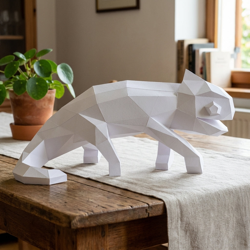 Chameleon Paper Sculpture - 34cm Large Lizard Decor - Low Poly Geometric Animal - 3D Papercraft Art - Modern Office Desk Decor - Reptile Gift - Mi tienda