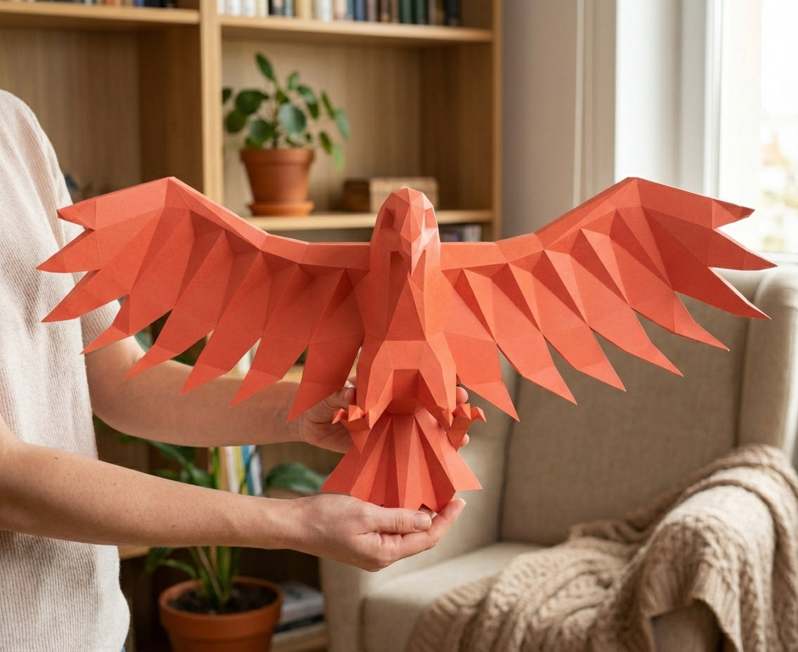 3D Eagle Wall Art Papercraft, Polygonal Bird Figure for Assembly – DIY Geometric Sculpture, Unique Home Decor for Creative Workspace - Mi tienda