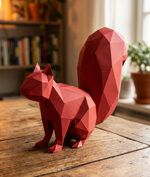 Ardilla Poligonal 3D de Papel para Montar 27x32x10– Kit Decorativo PaperCraft DIY, Escultura Moderna de Cartón, Decoración Geométrica para el Hogar