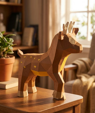 Ciervo pequeño 3D, figura de papel poligonal para ensamblar 42x32x11 – Manualidad DIY, ciervo de cartón escultórico para decoración de pared moderna