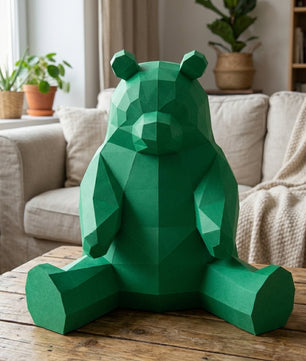 Polygonal panda papercraft, 3d geometric sculpture, 61-piece diy paper kit, 32x35x35 cm, modern handmade decor for home or office - Mi tienda