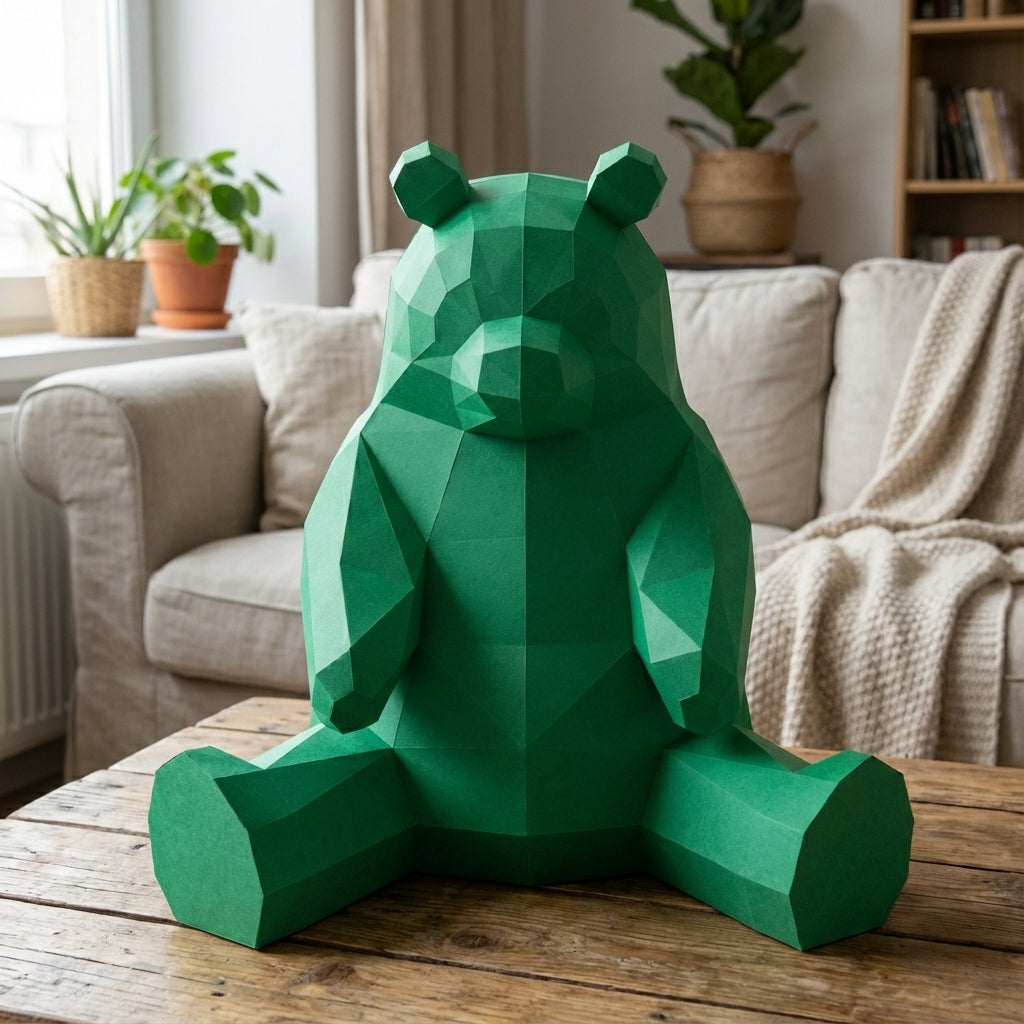 Polygonal panda papercraft, 3d geometric sculpture, 61-piece diy paper kit, 32x35x35 cm, modern handmade decor for home or office - Mi tienda