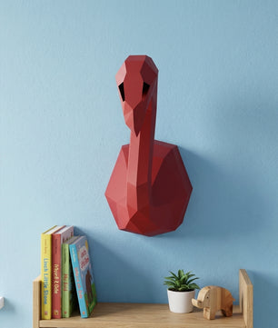 3D Wall Flamingo Papercraft wall flamingo papercraft kit! Polygonal paper art, 37x35x19 cm. Unique DIY wall decor - Mi tienda