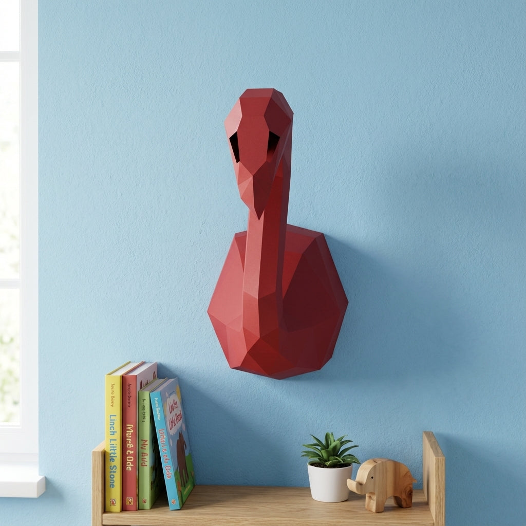 3D Wall Flamingo Papercraft wall flamingo papercraft kit! Polygonal paper art, 37x35x19 cm. Unique DIY wall decor - Mi tienda