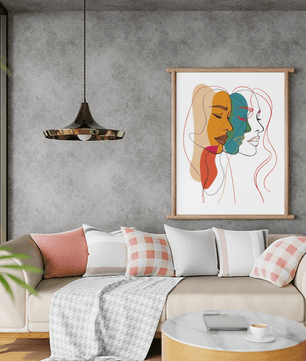 Abstract female faces wall art | Colorful minimalist line drawing | Modern poster or canvas - Mi tienda