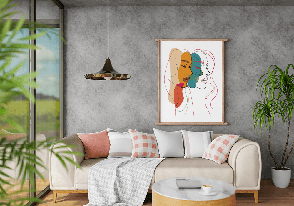 Abstract female faces wall art | Colorful minimalist line drawing | Modern poster or canvas - Mi tienda