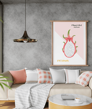 Dragon fruit illustration with modern minimalistic design and pastel background - Mi tienda