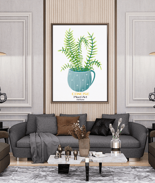 Illustration of a Plant in a Decorative Blue Pot with Green Leaves