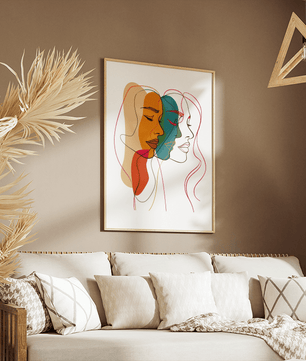 Abstract female faces wall art | Colorful minimalist line drawing | Modern poster or canvas - Mi tienda
