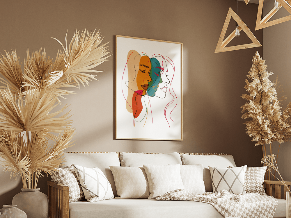 Abstract female faces wall art | Colorful minimalist line drawing | Modern poster or canvas - Mi tienda