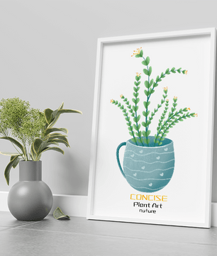Ilustración de una planta verde en una taza decorativa azul