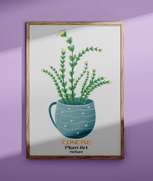 Ilustración de una planta verde en una taza decorativa azul