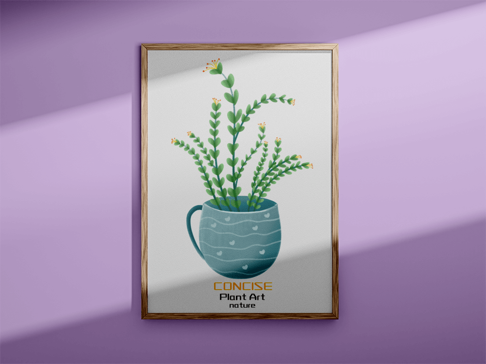 Ilustración de una planta verde en una taza decorativa azul