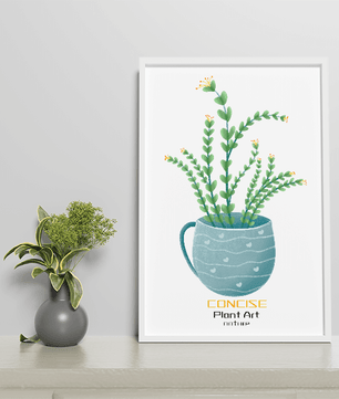 Ilustración de una planta verde en una taza decorativa azul
